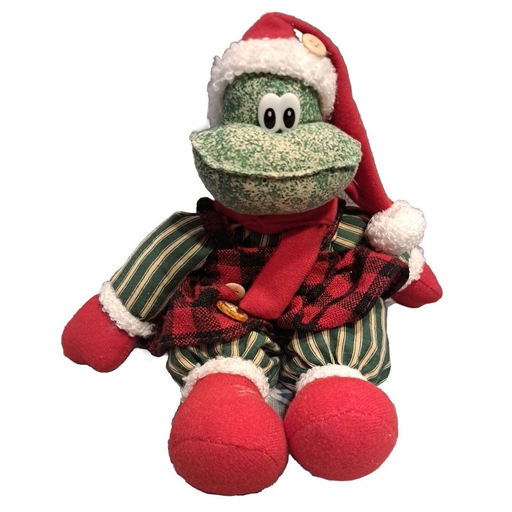 GANZ ~Vintage Christmas Frog Shelf Sitter 12" Plush Santa‎